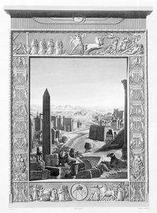 Frontispicio del Volumen 1 de la `Descripción de Egipto`, grabado por Girardet y Sellier, y publicado bajo las órdenes de Napoleón, 1822 de Cecile
